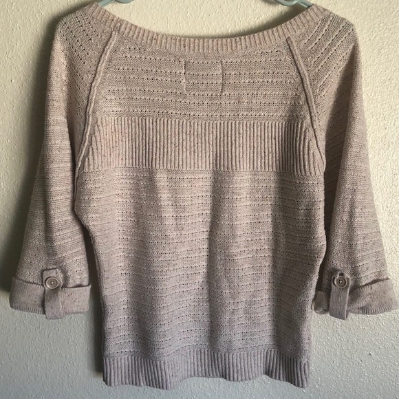 AEO Cream Knit Sweater Cropped 3/4 Sleeve - Picture 2 of 4